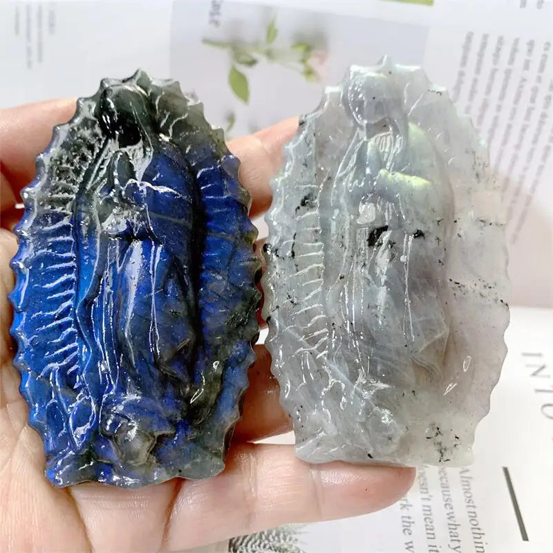 

Natural Labradorite Virgin Statue Carved Crystal Polished Quartz Healing Stones Gemstones For Home DIY Decoration 1pcs