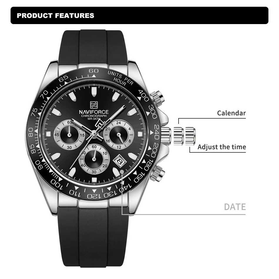 NAVIFORCE Original Fashion Watch for Men Casual Luminous with 24 Hours Chronograph Waterproof Wristwatch Relogio Masculino 2024