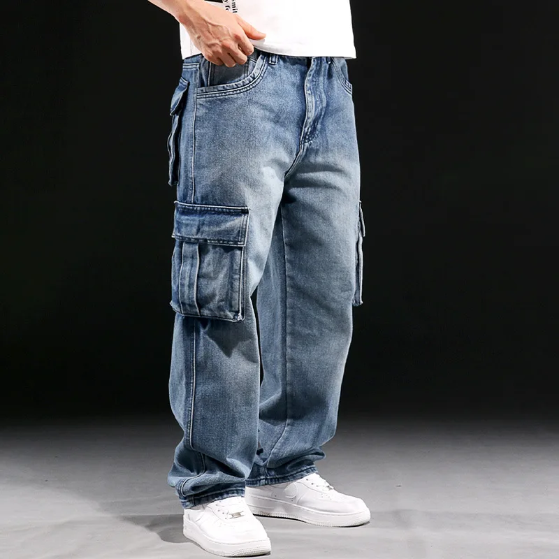 Wide Leg Pant Distressed Cargo Jean Men Jeans Washed Denim Patchwork Solid Full Length Pants Loose Pockets High Street 2025 - Image 5