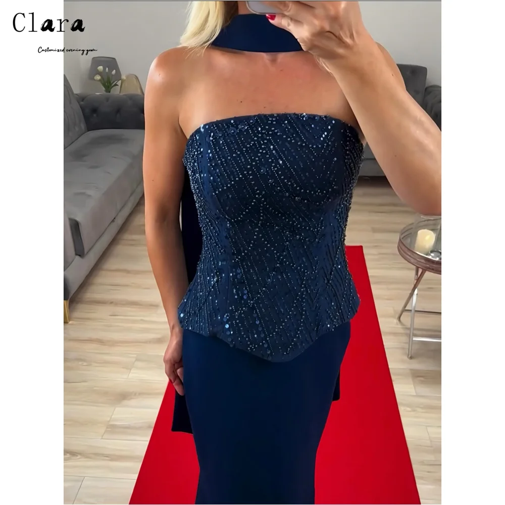 

Clara Custom Blue Beaded Tube Top Fishtail Women's Prom Dress 2025 Elegant Cocktail Dresses Gala Dresses Elegant Evening Party