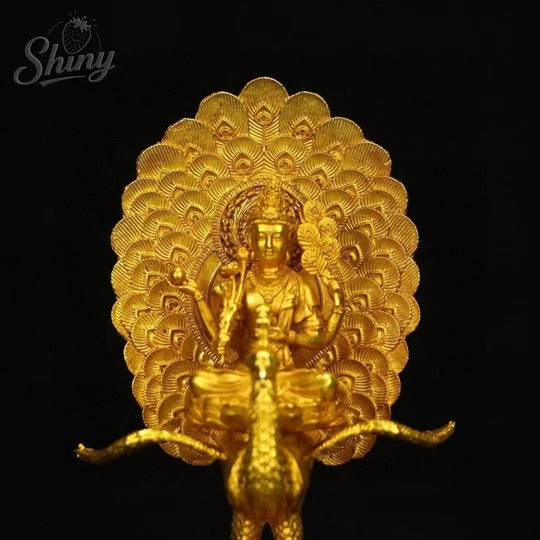 Gilded Peacock Buddha Mother Pure Copper Statue Bodhisattva Worship Ornament Guardian Vajra Buddha Hall Display