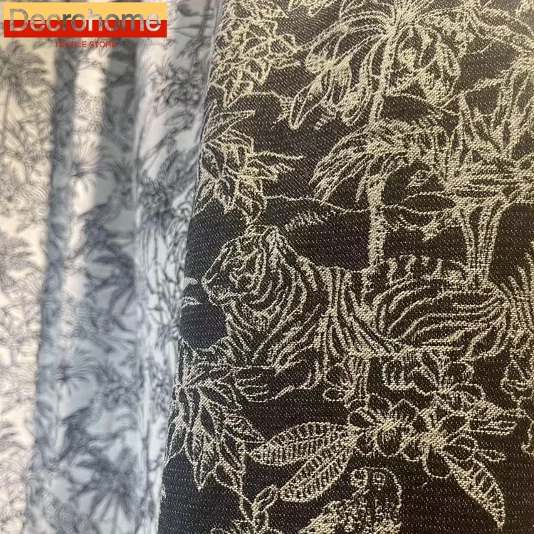 Custom Retro Cotton Linen Black and White Animal and Plant Patterns Jacquard Thickened Curtains for Living Room Bedroom Frenc