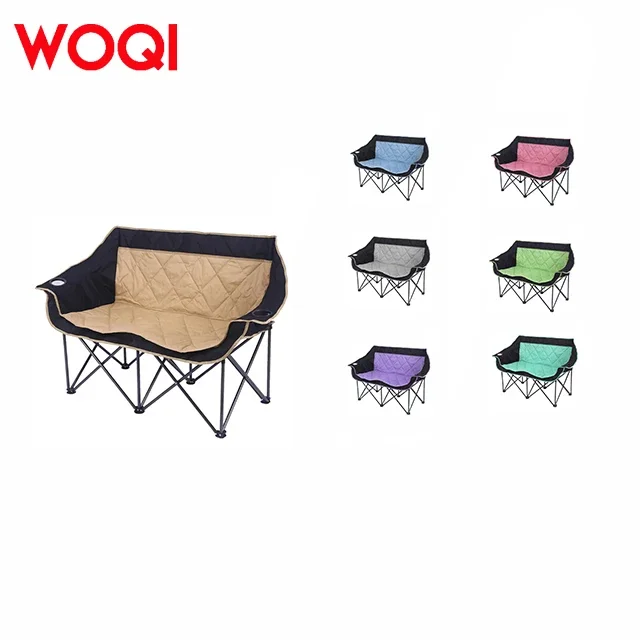 WOQI Heavy-Duty Double Camping Chair Side Table Modern Metal Design Adults Parks Beaches Campsites Outdoor Furniture