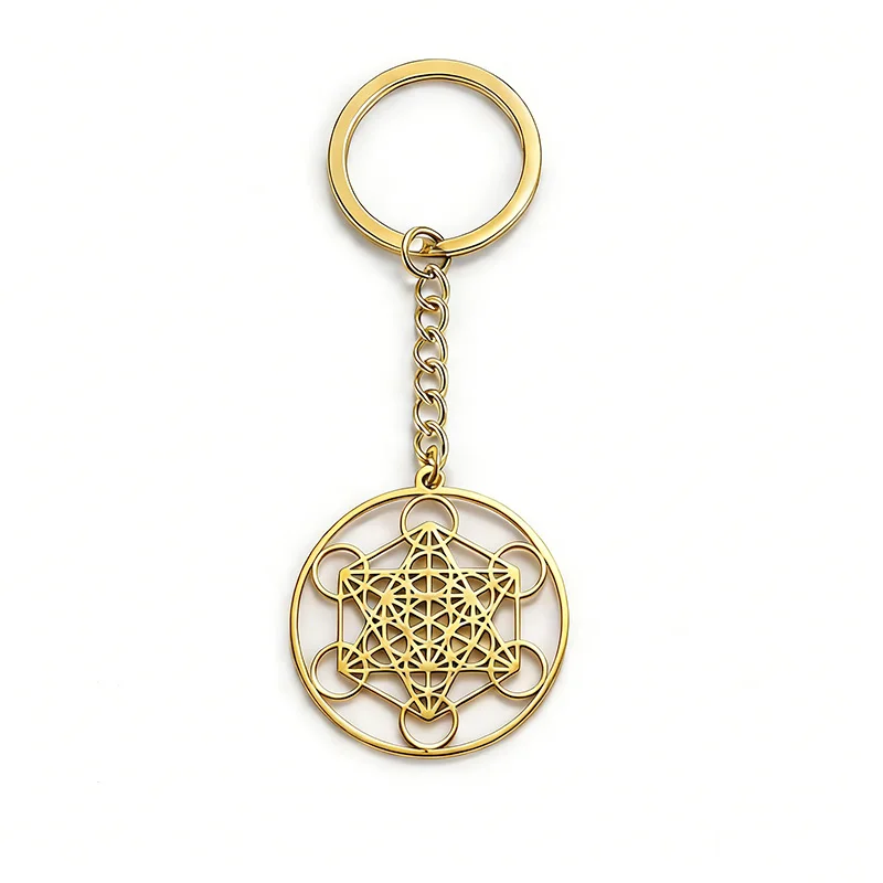 Sacred Geometry Archangel Metatron Pendant Keychains Stainless Steel Key Chain Keyring For Men Women