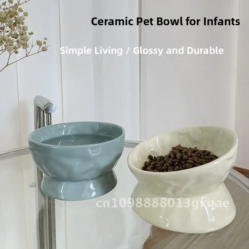 

Cat bowl, puppy food bowl, ceramic pet slanted bowl, drinking bowl, anti knock protection for cervical spine