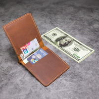 Top layer crazy horse leather simple beauty gold clip wallet leather card holder ultra-thin retro style wallet wholesale