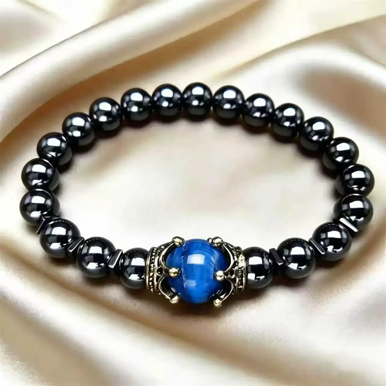 Herren Vintage Power Crown Armband, Natürliches Tigerauge & Hämatit Steinperlen-Armband, Modeschmuck Geschenk für Freunde – Detail 11