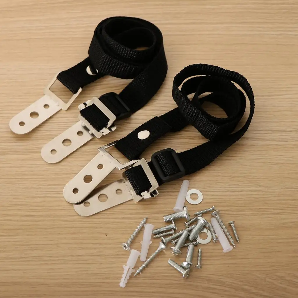 Furniture Safety Strap 2pcs Black Nylon Adjustable Secure Cabinet Bookshelf Wardrobe Anchor for Child and Pet Proofing view 5