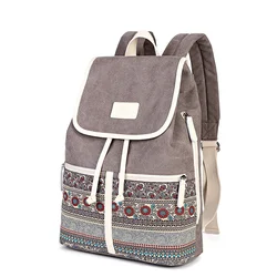 Ethnic Style Backpacks for Women Red Blue Gray Retro Canvas School Bags Lady Girls Travel Pack Large Zipper Shoulder Bag Bolsas