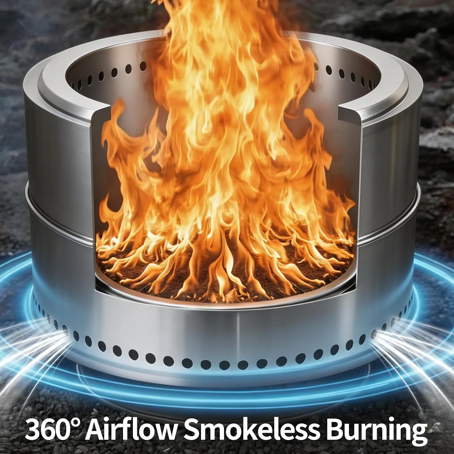 Smokeless Firepit Outdoor, 20 Inch Thickened 304 Stainless Steel Firepits for Outside, Wood Burning Fire Pit, Efficient