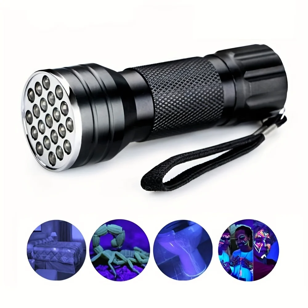 Mini Lanterna UV para Nail Art, Lâmpada 21LED, Detecção De Fluorescência, Banknote Lanterna