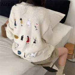 Neploe Loose Casual Style Heavy Embroidery V-Neck Sweater Coats 2024 Autumn Winter Korean Chic Simple Thick Knitted Cardigan