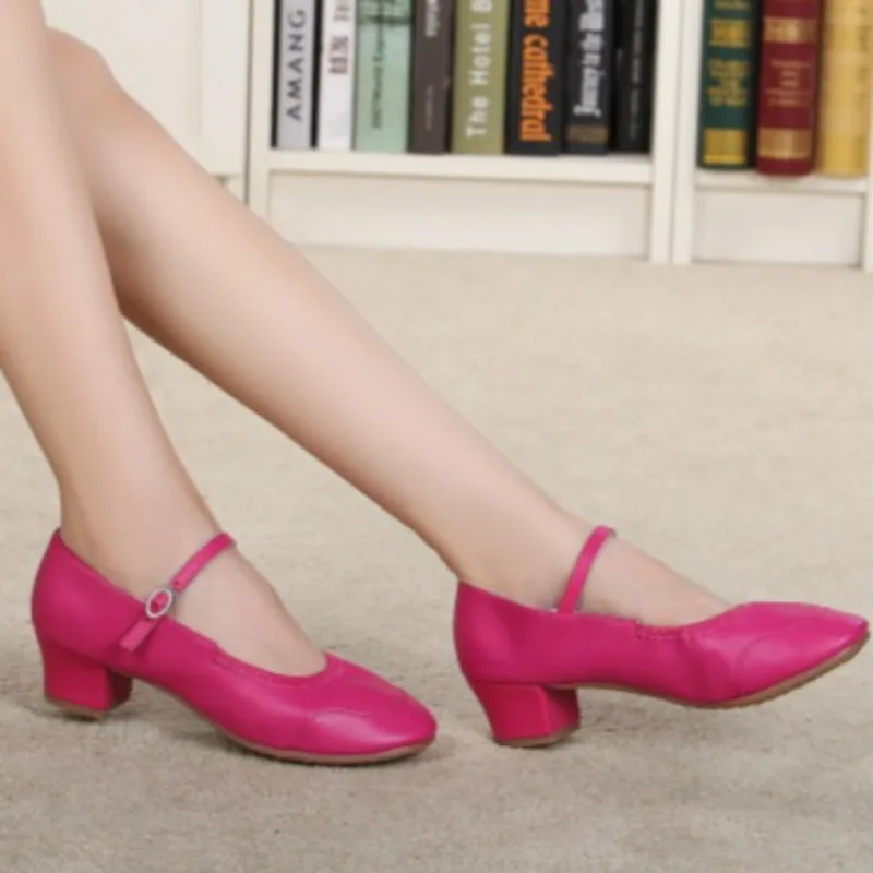 أحذية رقص نسائية بنعل ناعم وكعب متوسط أحذية رقص مربعة للبالغين في جميع المواسم #4