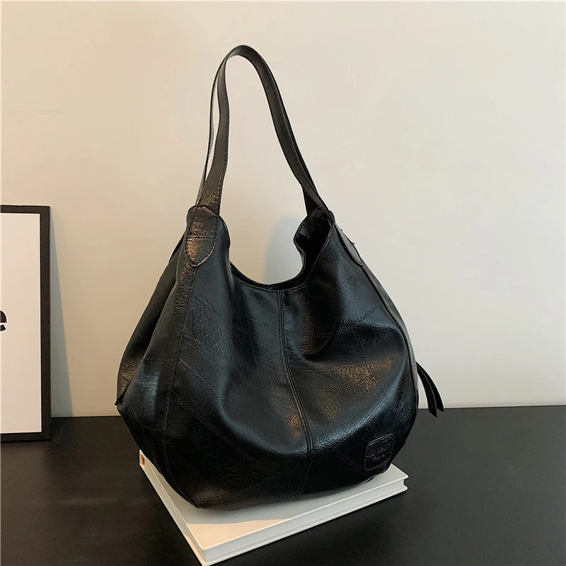 Vintage Women's Bag PU Leather Large Capacity Marble Grain Shoulder Bag Daily Commuter Handbag Shopping Totes