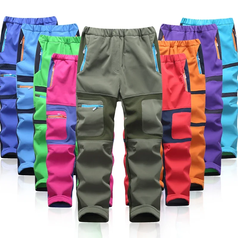 Brand Boys Girls Waterproof Fleece Lined Soft Shell Hiking Pant School Kids Convertible Trousers Child Activities Bottoms 3-12Yr