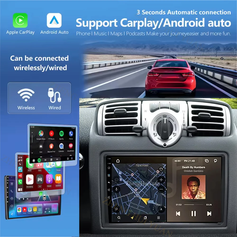 Android 16 CarPlay Android Auto For Mercedes Benz Smart Fortwo 451 2005 - 2015 Car Radio Stereo Navigation Multimedia Player GPS