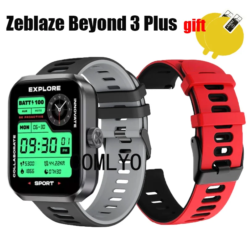 Correa de reloj inteligente Zeblaze Beyond 3 Plus, pulsera de silicona, película protectora de pantalla