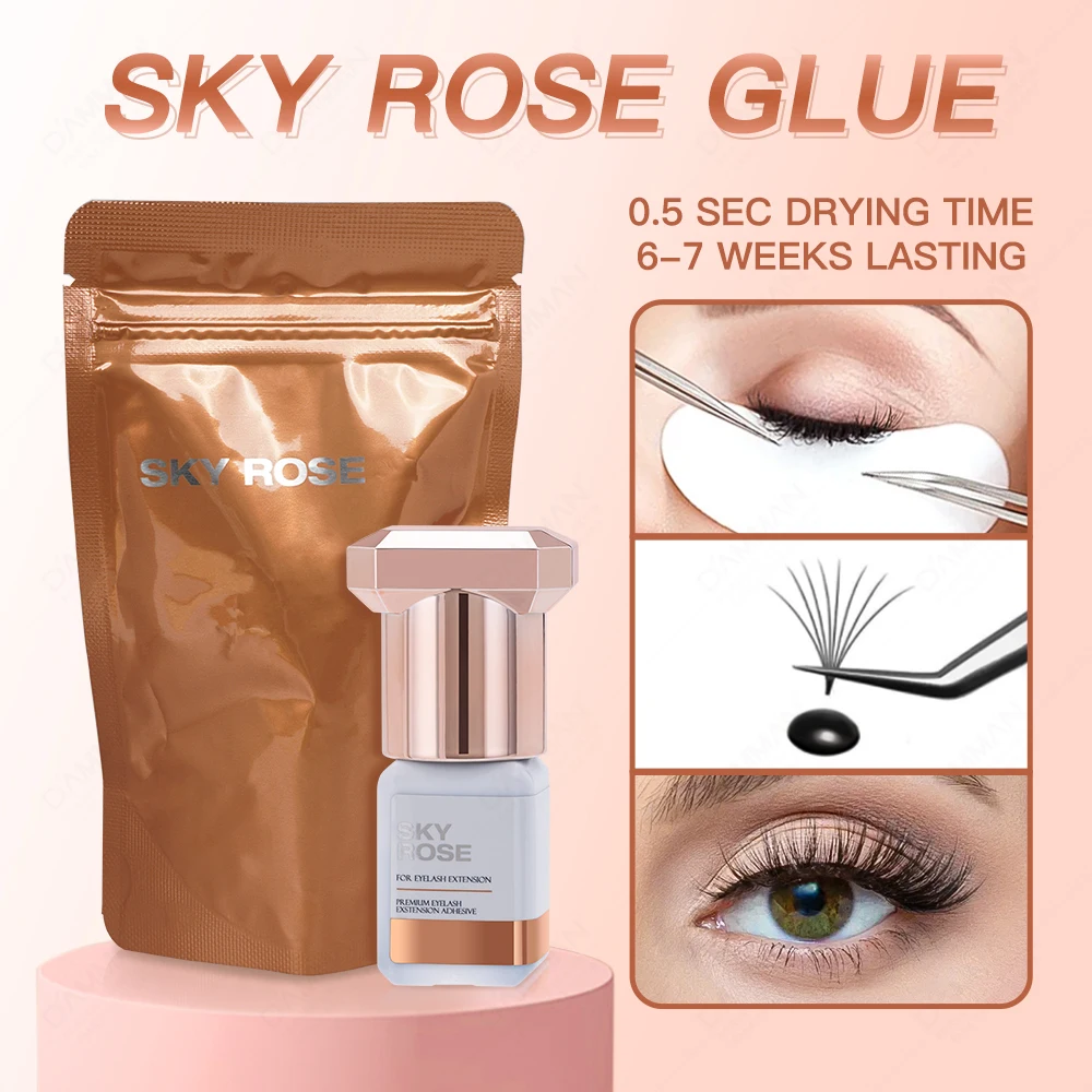 5Bottles 5ML Korea Original Sky Rose Glue 0.5S Quikly Drying Sky  Glue Professional Eyelashes Extension Adhesive Wholesale