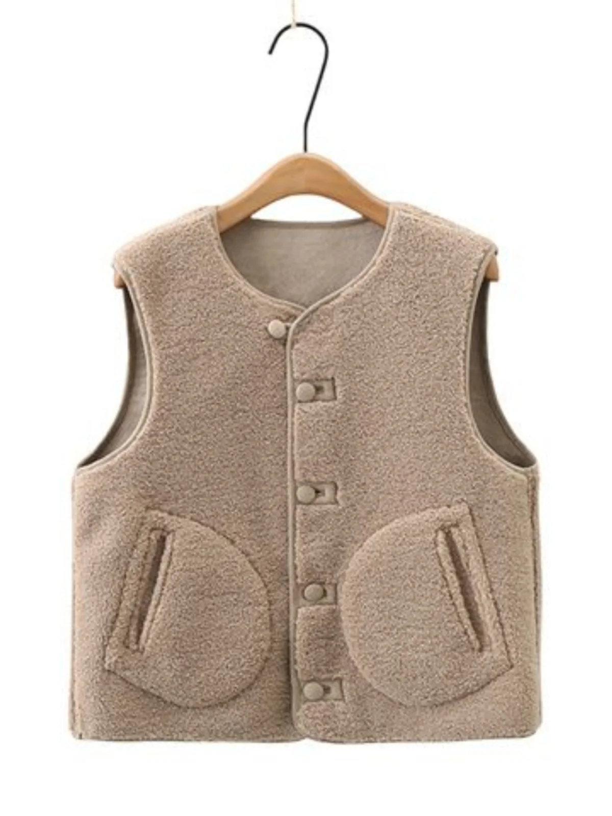 Large Size Spring New Women's Fashion Button V-neck Single Button Double-sided Wear Particle Fleece Lamb Velvet Jacket