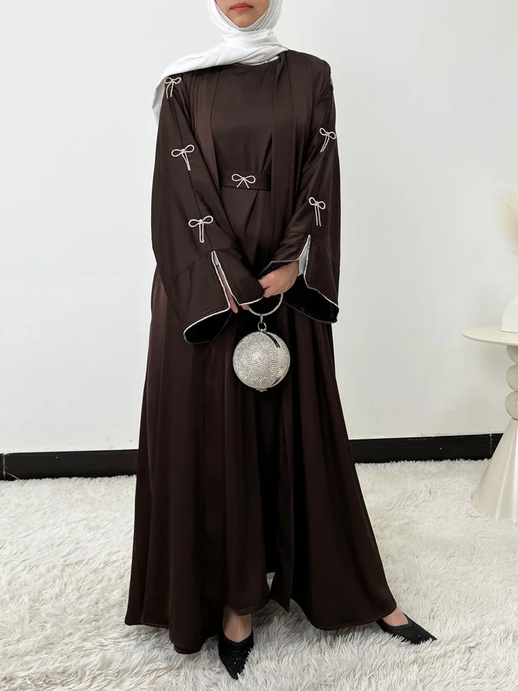 

Eid Women Dress Muslim Abaya 2 Piece Set Bow Diamond Party Jalabiya Ramadan Vestidos Largos Kaftan Arab Long Robe Morocco Kaftan
