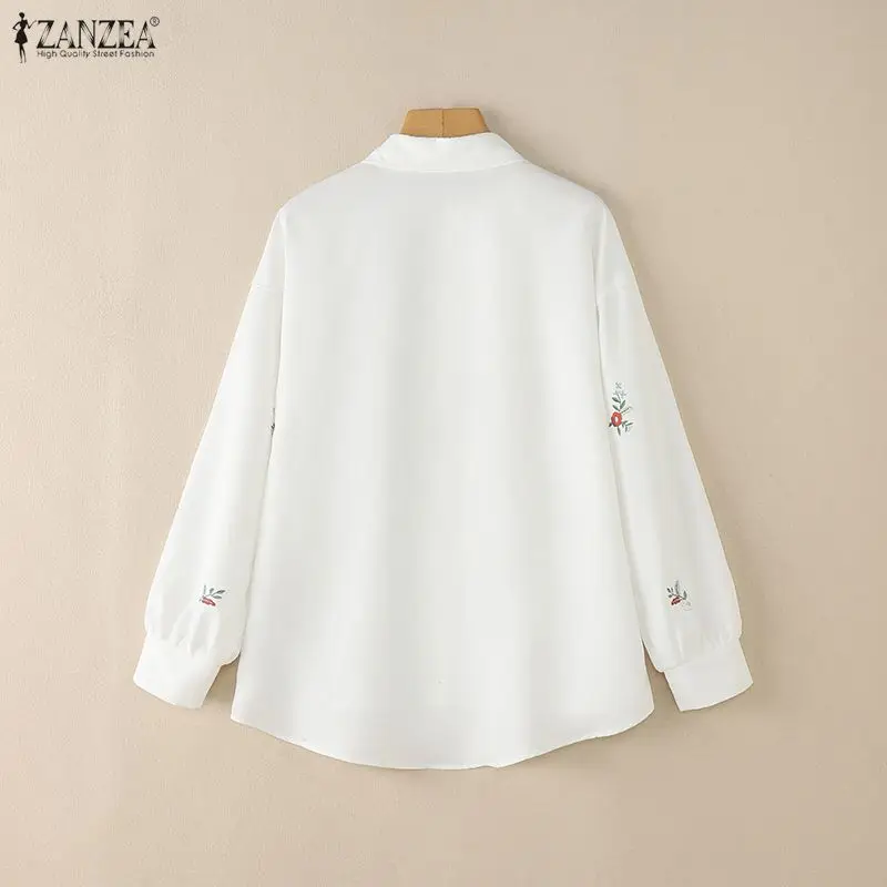 Herfst Dames Casual Bloemenprint Witte Shirts Lange Mouw Hoog-Laag Button Up Turkse Boheemse Losse Tops ZANZEA Vrouw Kleding