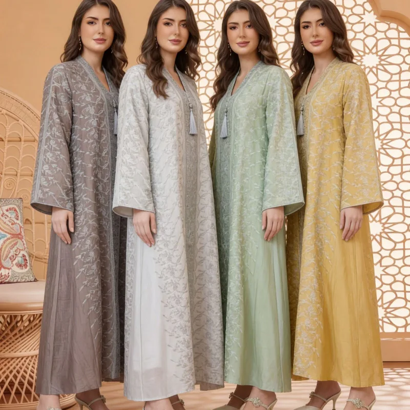 

Платья-абайи для женщин: мусульманские, марокканские, дубайские кафтаны, длинные вечерние платья, джалабии с бахромой, абайи для Рамадана, исламские платья макси