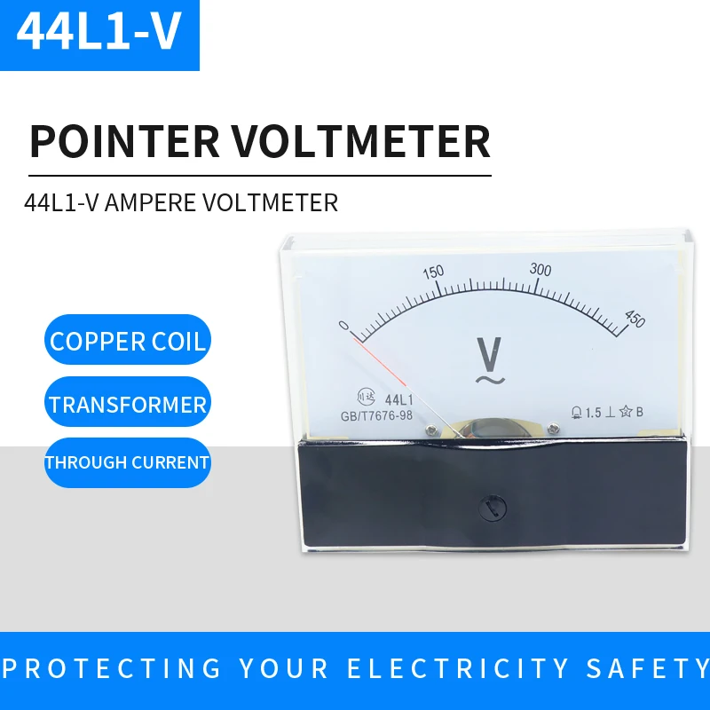 

AC44L1 voltmeter analog panel voltmeter mechanical pointer type 90 degree deflection 30/50/100/150/250/300/450/500/600/750/1000V