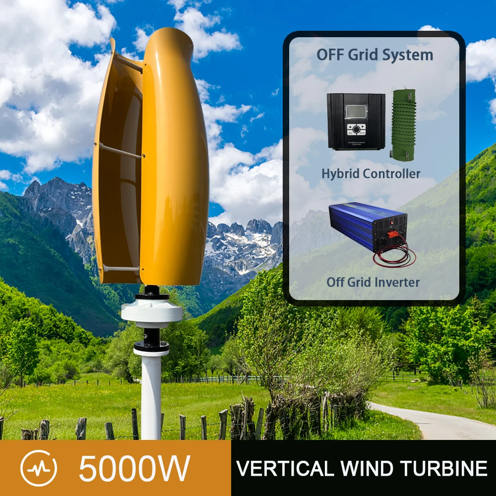 

Fast delivery 5000W Wind Turbine Generator Alternative Free Energy Vertical Windmill 12V 24V 48V With MPPT Hybrid Controller