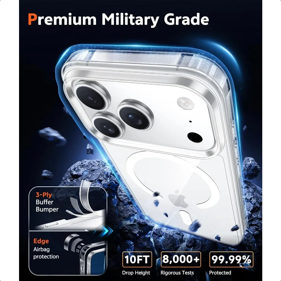 FNTCASE untuk iPhone 17 ProMax Case: Casing Ponsel Transparan Magnetik dengan Pelindung Layar Tipis Perlindungan Jatuh Tingkat Militer R