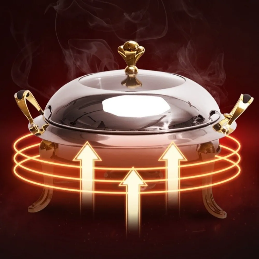 Stainless Steel Alcohol Stove with Lid 18/20/24/26/28cm Warmer Food Chafing Dish Small Cooking Pot Golden Buffet Dining Stove
