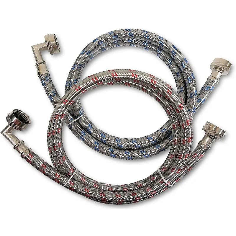 

Stainless Steel Washing Machine Hoses， 4 Ft Burst Proof (2 Pack) Red and Blue Water Connection Inlet Supply Lines