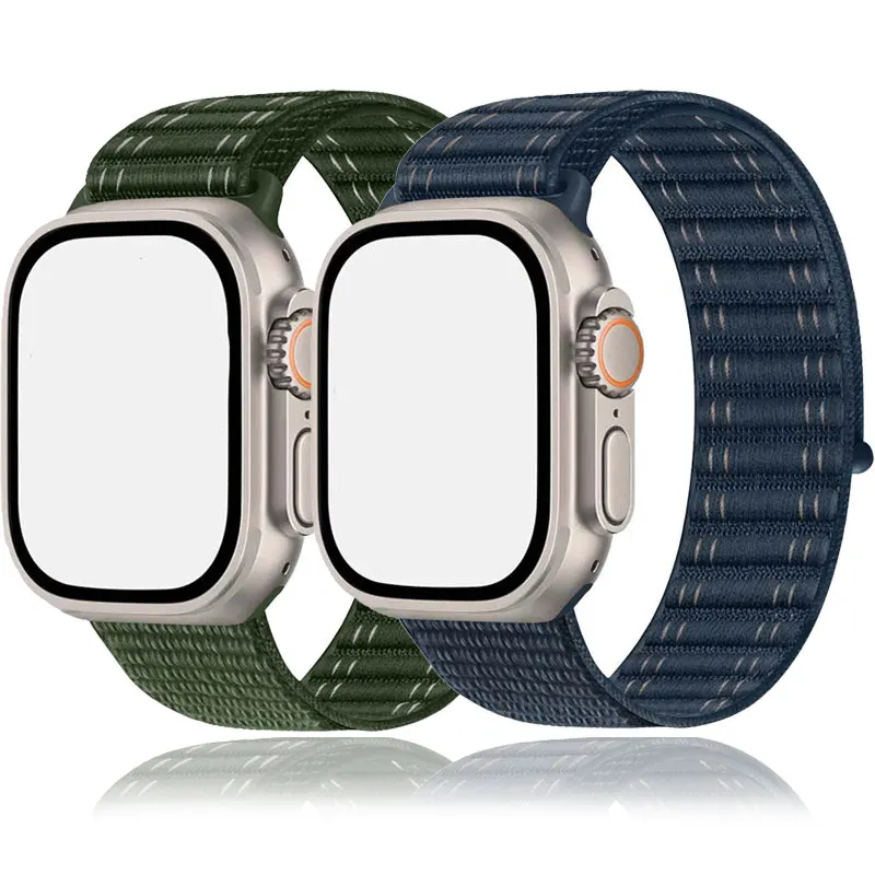 Ремешок нейлоновый для Apple Watch Band 46 мм 49 мм 45 мм 44 мм 41 мм 42 мм 40 мм, эластичный тканевый браслет для iWatch Series Ultra 10 9 8 7 6 5 4 3