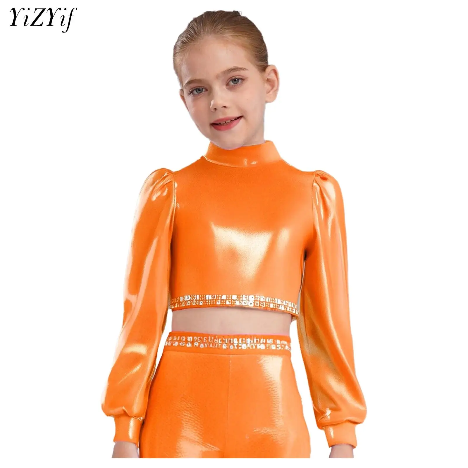 

Jazz Dance Crop Top Kids Boys Girls Shiny Rhinestones Solid Color T-shirt Crop Tops Street Dance Stage Performance Wear Costume