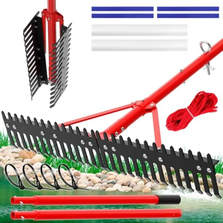 Adjustable Aquatic Weed Rake 2026 Upgrade Patents Pending,Heavy Duty Aluminum Pond Rake, Double Sided Floating Lake Rakes for R