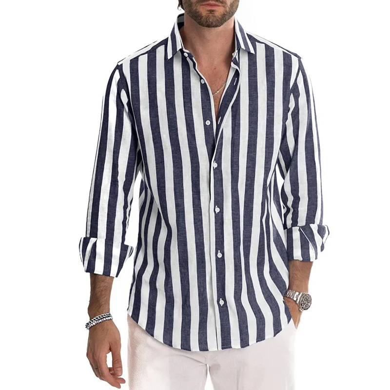 2023 Summer New Men\'s Stripe Linen Casual Shirt Cardigan Long Sleeve Thin And Breathable Shirts