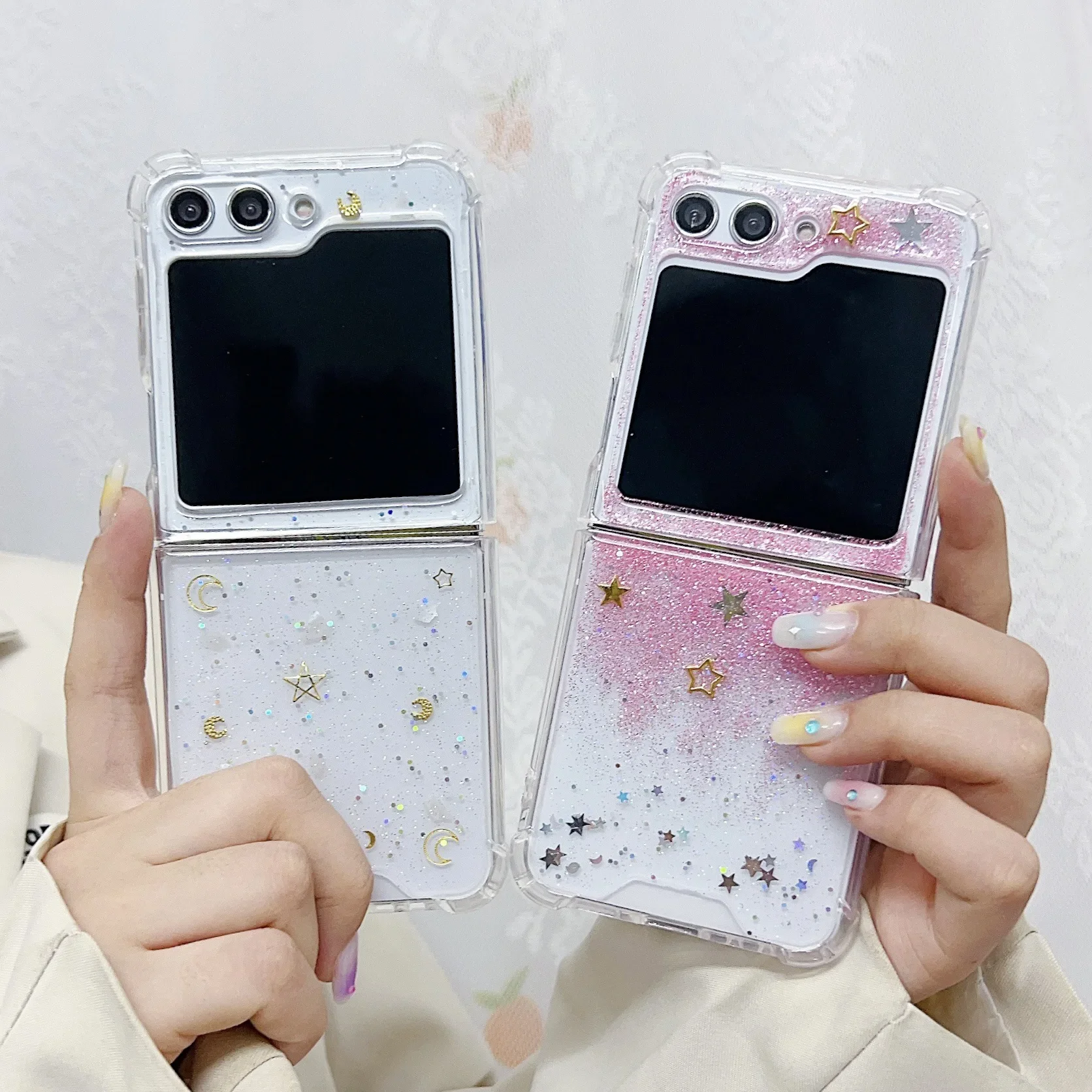 

For Samsung Galaxy Z Flip 6 5 4 3 Case Glitter Star Transparent Silicone Four Corner Shockproof Protective Cover Accessories