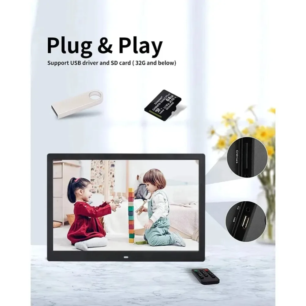 15 Inch Digital Photo Frame, LCD Picture Frame with Remote Control, Support USB SD Card, Music Video Playback & Multi-Slideshow