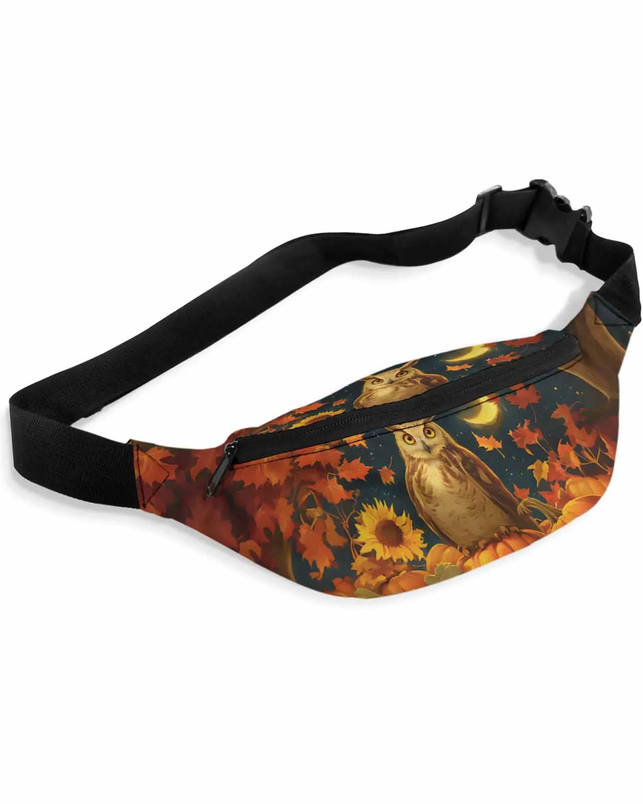 Autumn Pumpkin Maple Leaf Sunflower Owl Night Moon Waist Bag Fanny Pack Belt Bag Wallet Pouch Waterproof Banana Hip Bags