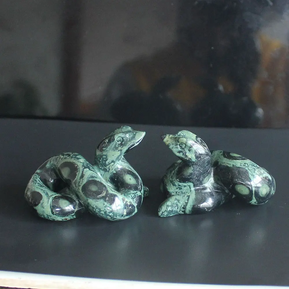 

55mm Carved gemstone crystal rhyolite jasper kambaba jasper Snake Figurine Animal Carving home decor