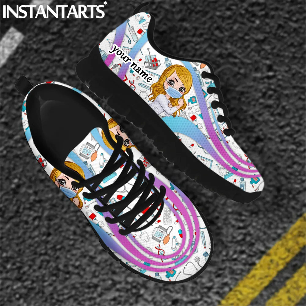 New Fashion Girls Casual Sneakers Personalized Nurse Medical Design Women Flats Shoes Female Nursing Lace Up Zapatos