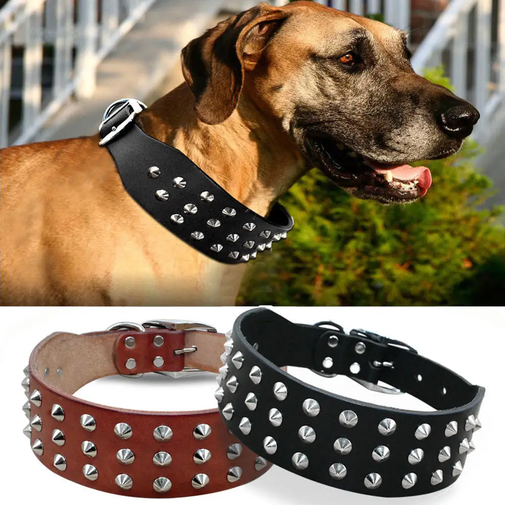 Ogólna skórzana obroża dla dużych psów Cool Rivets Studded Spiked Pet Collar dla Pitbull Mastiff Boxer XS S M L Black Brown