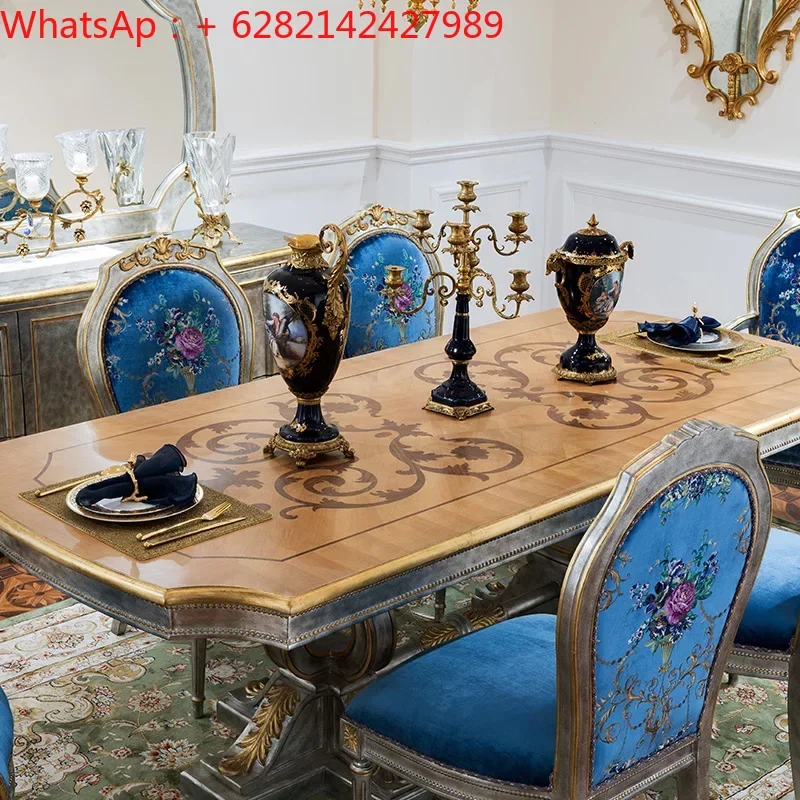 French Style Fabric Dining Chair Solid WoodTables and Set Luxury Large Apartment Classical European Style 2.35 M