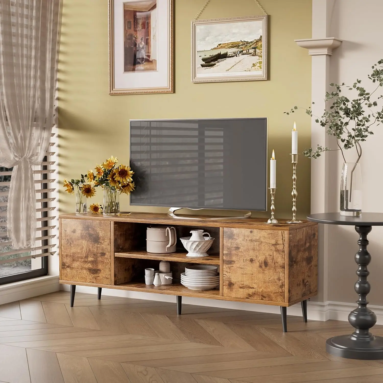 

TV Stand for 65 Inch TV, Modern Entertainment Center with Storage Cabinet and Open Shelves, TV Console Table Media Cabinet for