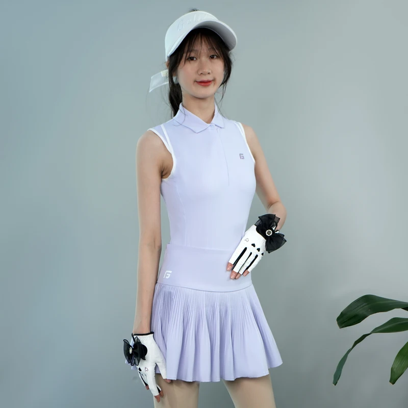 Golf Women's Polo Shirt Sleeveless Quick Dry Breathable Short Pleated Skirt with Shorts Causal Golf Tennis Clothes