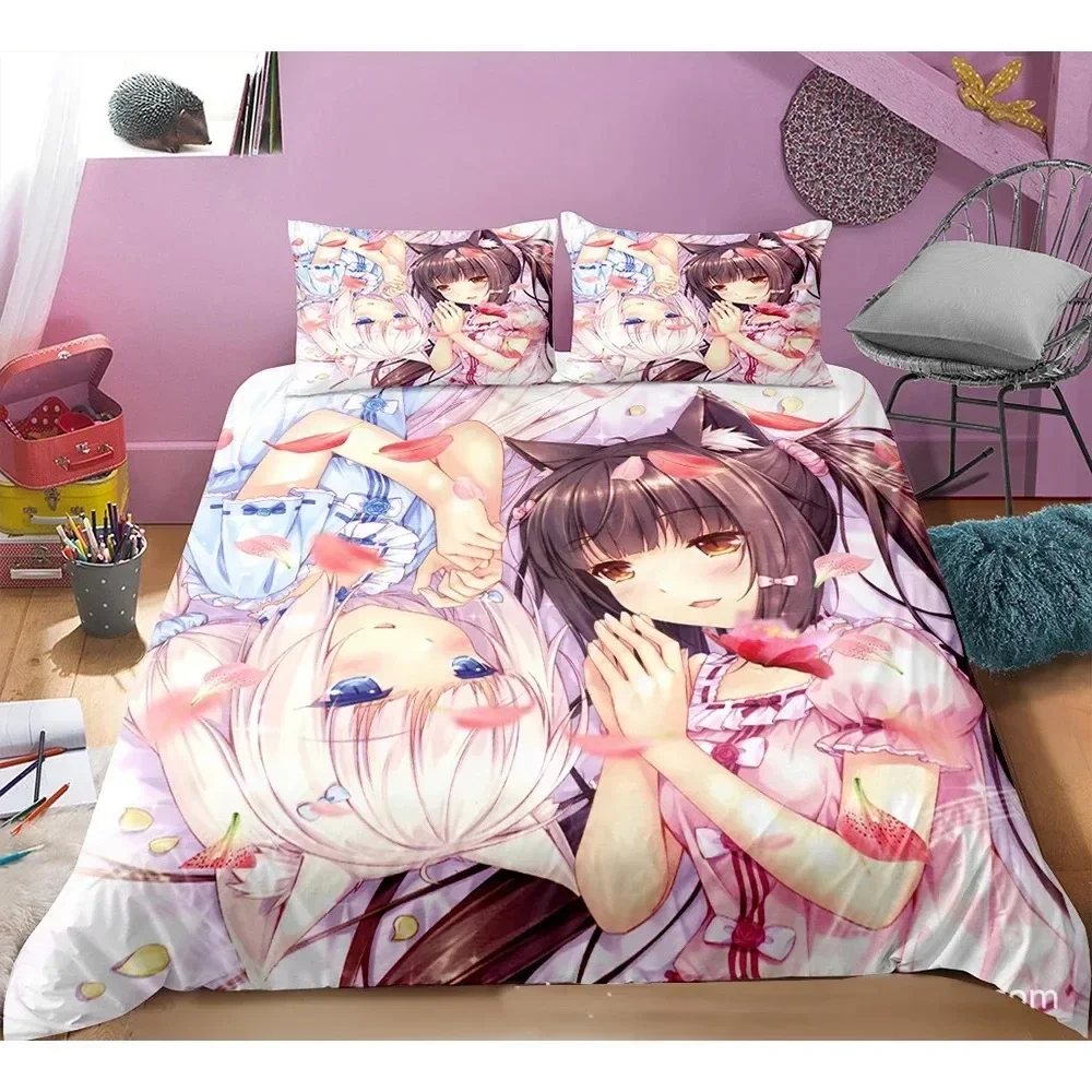 لطيف أنيمي القط خادمة نمط NEKOPARA 3 قطعة طقم سرير لعبة الطباعة حاف الغطاء و المخدة غرفة نوم تزيين للمراهقين أوتاكو