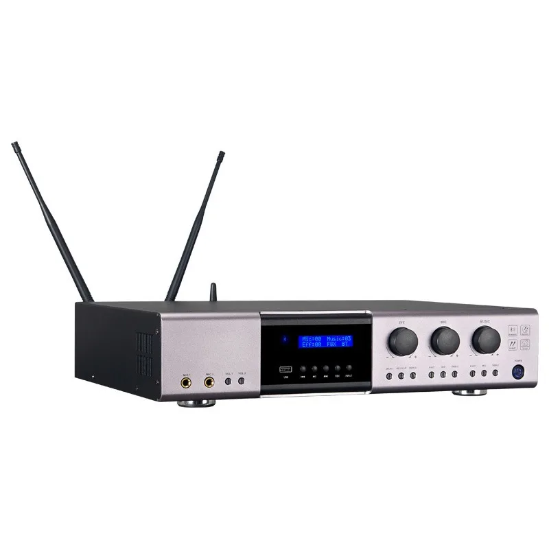 

Professional karaoke family three-in-one power amplifier anti-howling all-in-one machine with wireless microphone front-stage