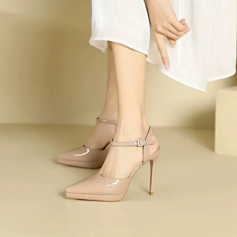 Sandalias de talla grande para mujer, zapatos de tacón alto extremo, Punta puntiaguda, zapatos de vestir sólidos, Verano