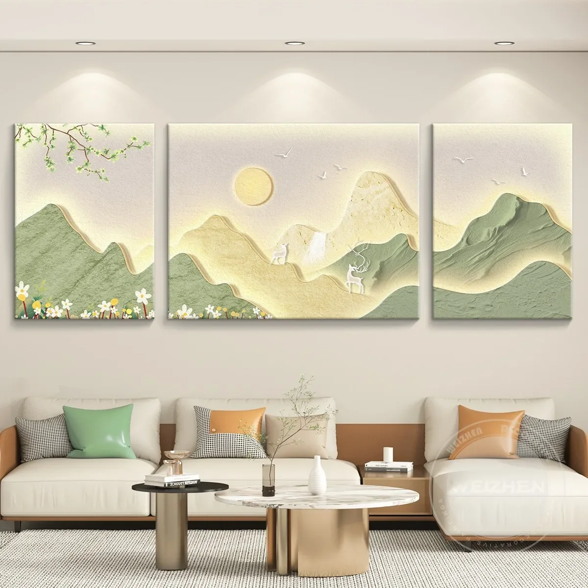 Decorative painting sofa background wall hanging painting mural three-dimensional sandstone light luxury high sense atmosphere