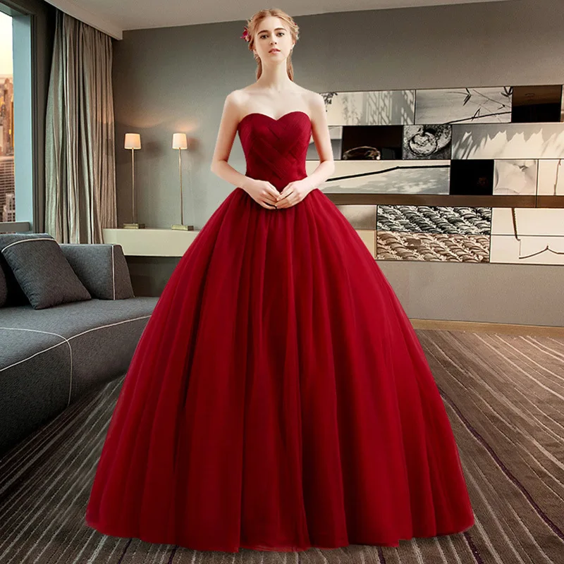 

Customized Ball Gown Burgundy Wedding Dresses Tulle Simple Bridal Gowns Formal Vestido De Noiva robe de mariée