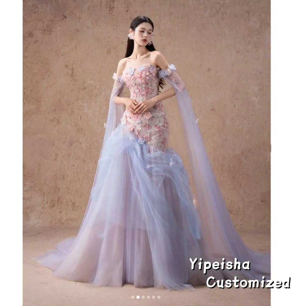 

Customized Elegant Fairy‑Princess Mermaid Evening Gown Off‑Shoulder Lace Floral Prom Party Dresses Pretty Women Gowns